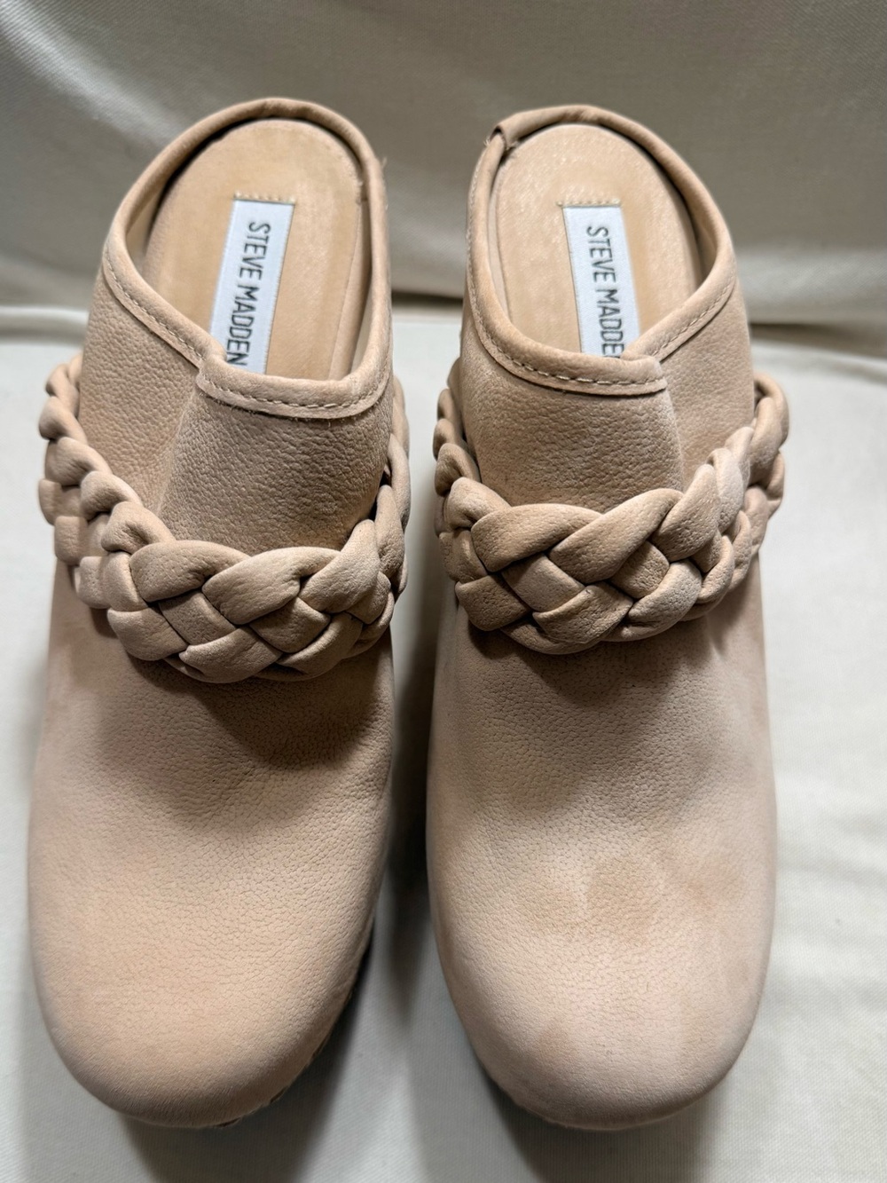 NWT- Steve Madden Braided Slip-On Mules in Newbuck Light Beige